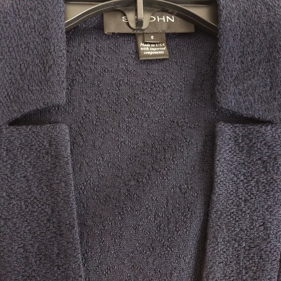 ST‎ JOHN Caris Geo Blazer Women's 6 Navy Santa Knit Lace Notch Collar Jacket - Picture 7 of 16